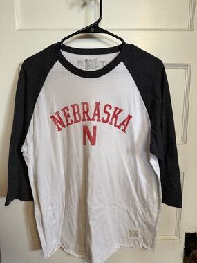 Nebraska Raglan Baseball Tee with Red Lettering